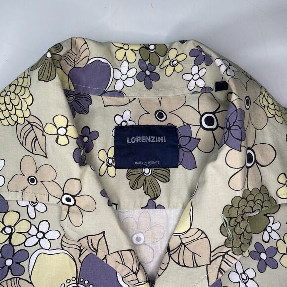 LORENZINI Men's Modern Fit Shirt S Button Down Abstract Floral Merate Italy - Picture 3 of 7
